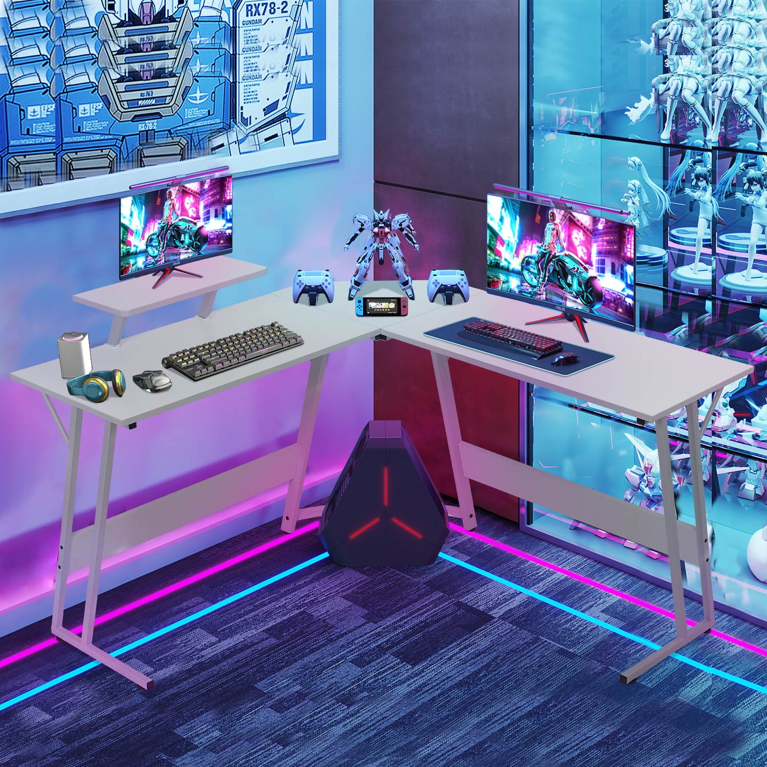 CL.HPAHKL L Shaped Gaming Desk, Computer Desk Corner Desk with Monitor Stand&Large Wooden