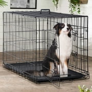 CL.HPAHKL Large Dog Crate for Medium Large Dogs, 48 inch Folding Metal Dog Kennel Double Door Dog Cage with Plastic Tray, Pet Dog Wire Crate Indoor Outdoor Travel, Black