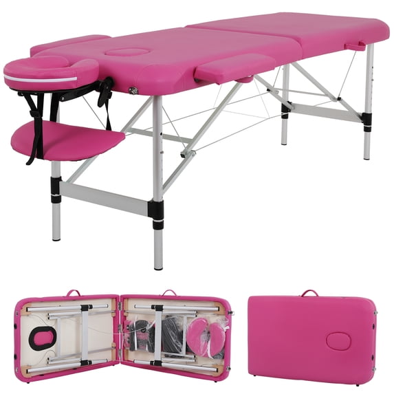 CL.HPAHKL Massage Table Portable, 2 Fold Lash Bed Massage Bed, Adjustable Height, Sturdy Aluminum Frame, Esthetician Bed for Tattoo, Facial, Lash, Physical Therapy, Pink