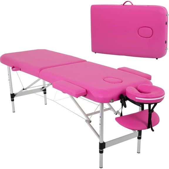 CL.HPAHKL Massage Table Portable, 2 Fold Lash Bed Massage Bed, Adjustable Height, Sturdy Aluminum Frame, Esthetician Bed for Tattoo, Facial, Lash, Physical Therapy, Pink