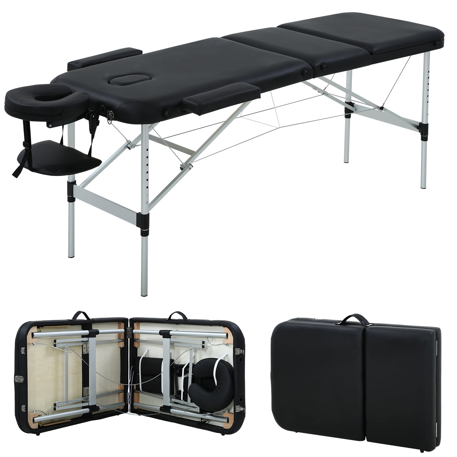 CL.HPAHKL Massage Table Portable, 3 Fold Lash Bed Massage Bed, Adjustable Height, Sturdy Aluminum Frame, Esthetician Bed for Tattoo, Facial, Lash, Physical Therapy, Black