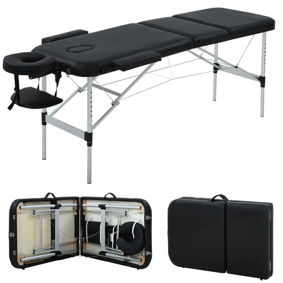 CL.HPAHKL Massage Table Portable, 3 Fold Lash Bed Massage Bed, Adjustable Height, Sturdy Aluminum Frame, Esthetician Bed for Tattoo, Facial, Lash, Physical Therapy, Black