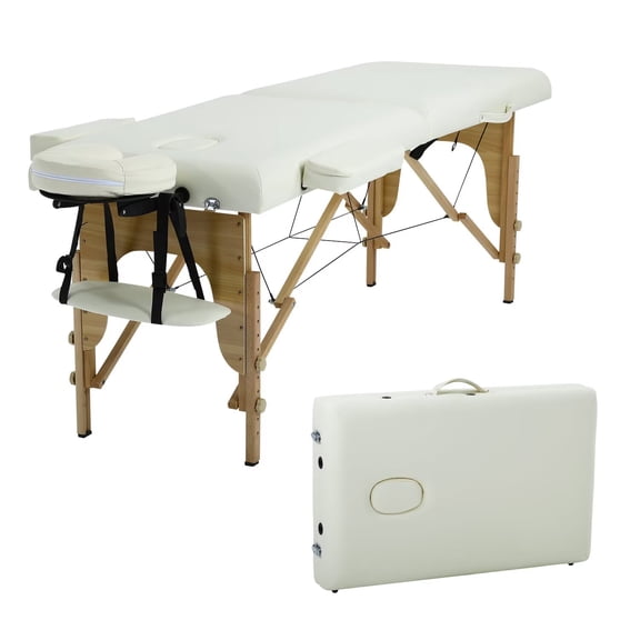 CL.HPAHKL Massage Table Portable Lash Bed, Foldable Massage Bed Height Adjustable Esthetician Bed Spa Facial Tattoo Bed with Face Cradle & Armrest, Cream
