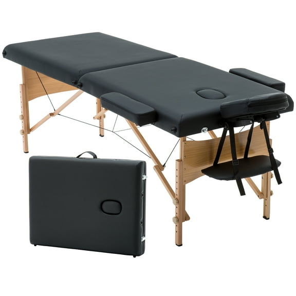 CL.HPAHKL Massage Table Portable Message Bed, 73 inch Long 2 Folding Lightweight Lash Bed Hold Up to 454lbs, Height Adjustable Tattoo Bed Esthetician Bed with Carry Bag, Black
