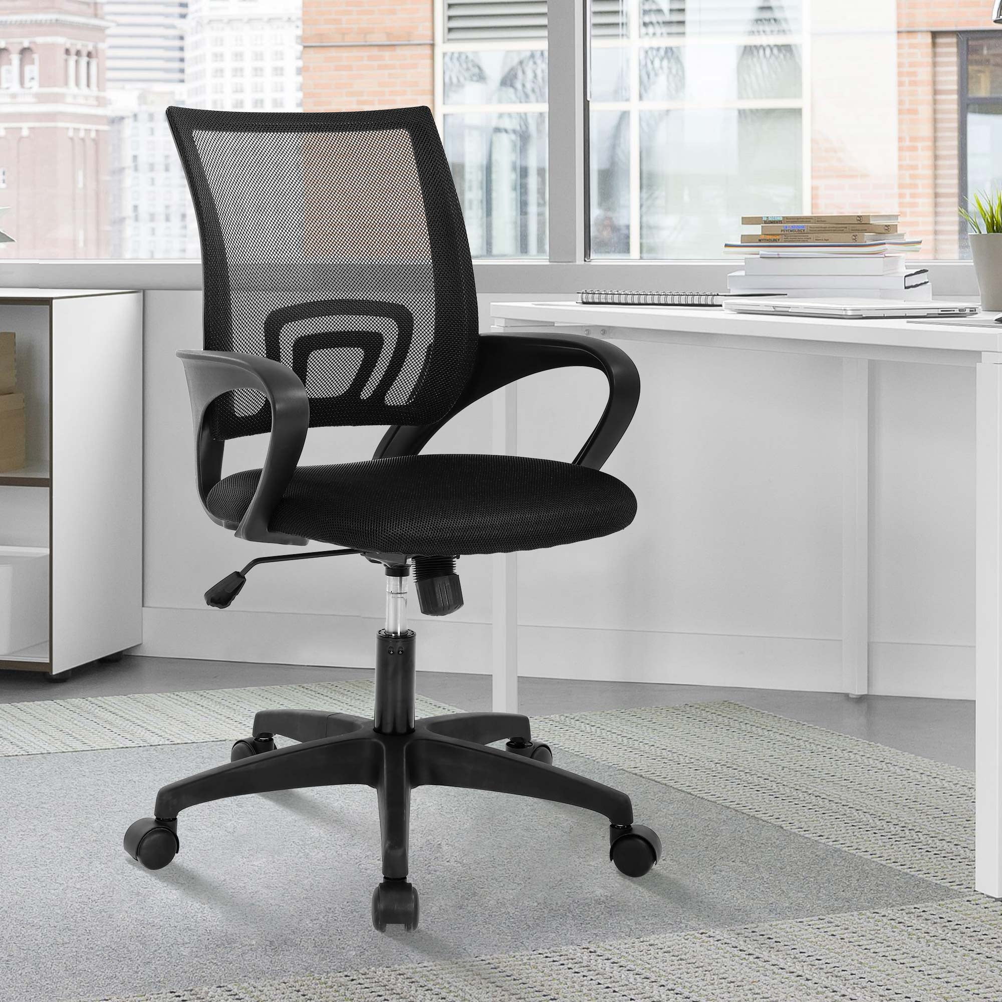 Black Mesh Ergonomic Executive Swivel Office Chair with Fixed Arms