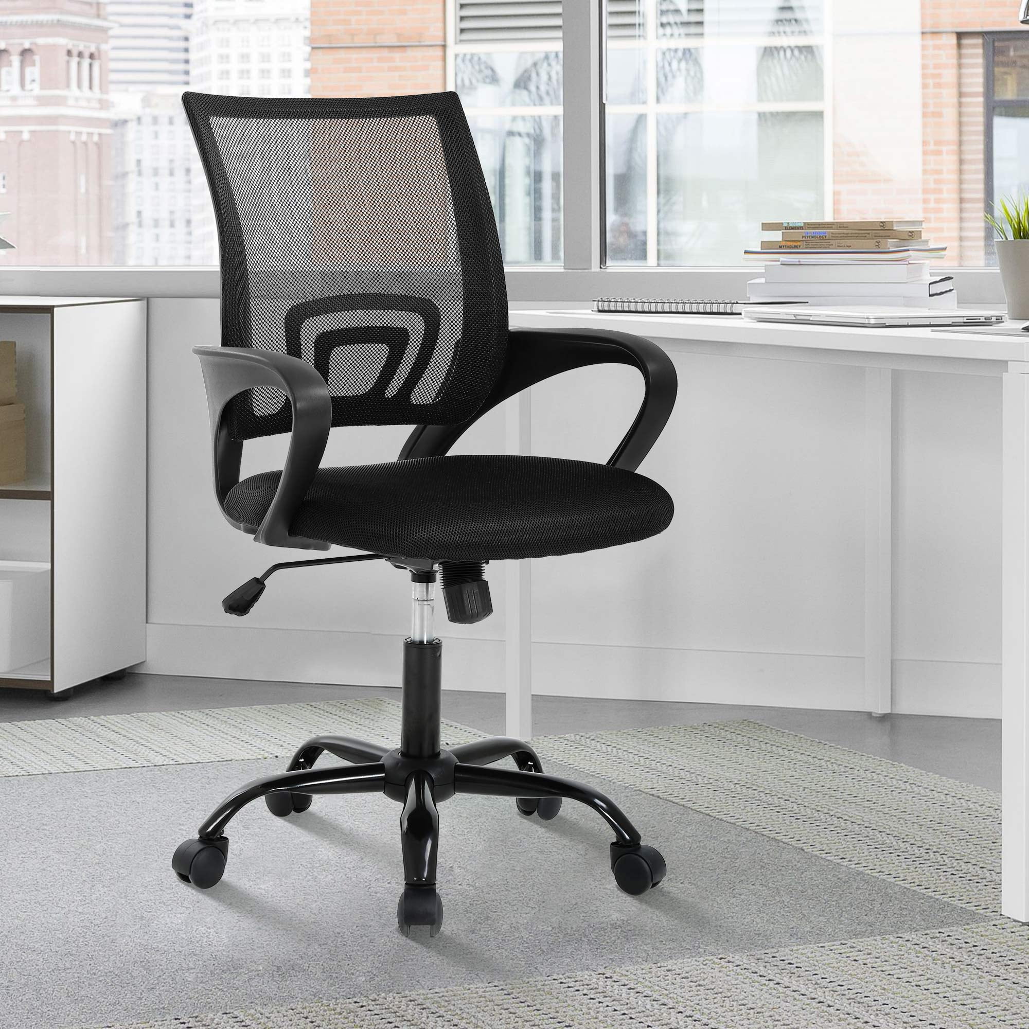 Black Mesh Ergonomic Executive Swivel Office Chair with Fixed Arms