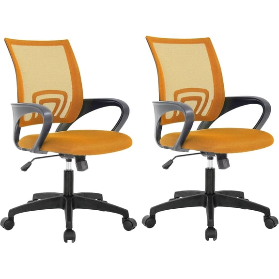 CL.HPAHKL Mesh Computer Desk Chair, Ergonomic Office Chair with Lumbar Support & Armrests Mid Back Swivel Rolling Task Chair for Home Office Study Gaming （Orange, 2 Pack）