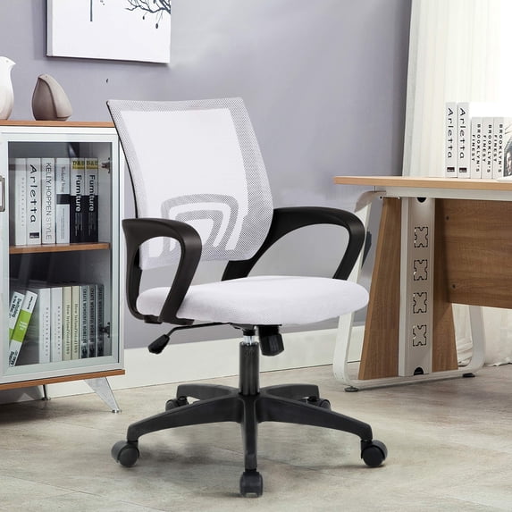 CL.HPAHKL Mesh Office Chair Comfortable Desk Chair, Ergonomic Rolling Task Chair with Armrest, White
