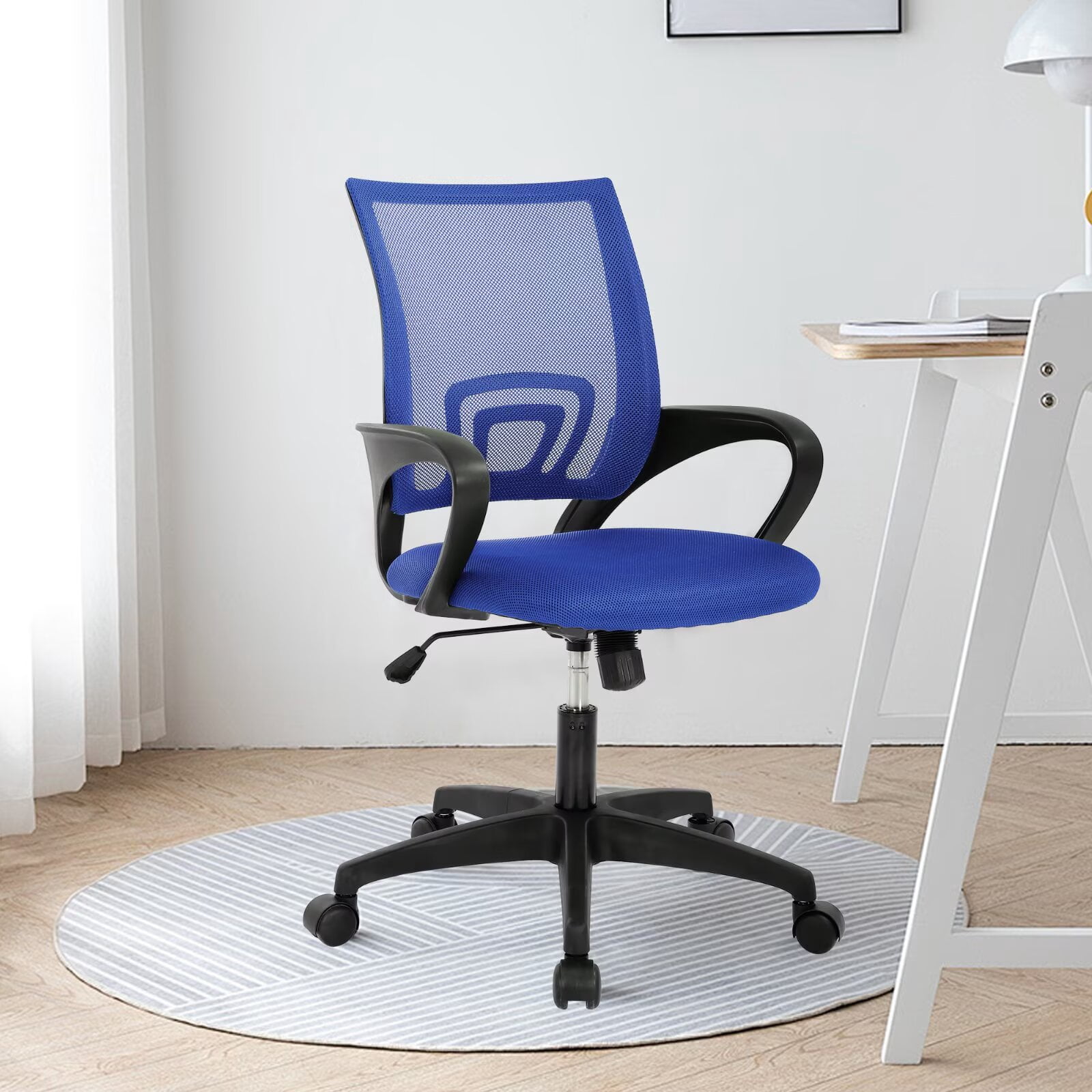 CL.HPAHKL Mesh Office Chair with Wheels, Adjustable Ergonomic Computer Desk Chair with Lumbar Support & Armrest, Comfortable Swivel Rolling Chair for Home Office Work Study, Blue