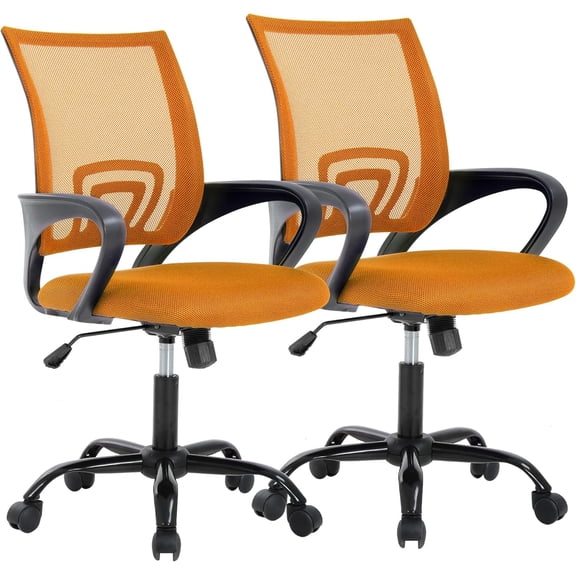 CL.HPAHKL Mesh Office Chair with Wheels, Adjustable Ergonomic Computer Desk Chair with Lumbar Support & Armrest, Comfortable Swivel Rolling Chair for Home Office Work Study, 2 Pack, Orange