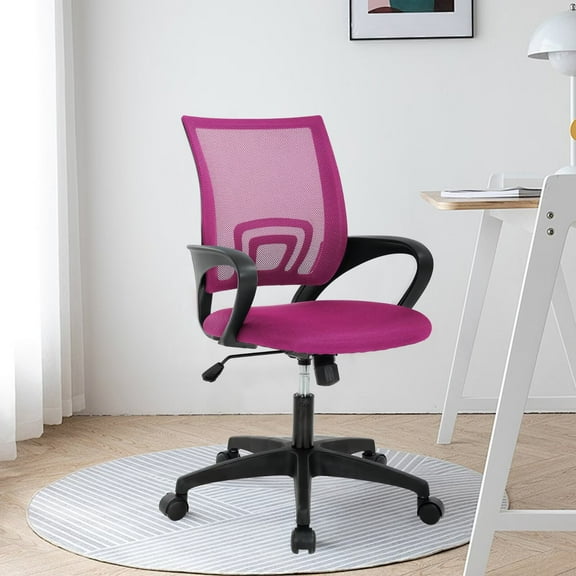 CL.HPAHKL Mesh Office Chair with Wheels, Adjustable Ergonomic Computer Desk Chair with Lumbar Support & Armrest, Comfortable Swivel Rolling Chair for Home Office Work Study, Pink