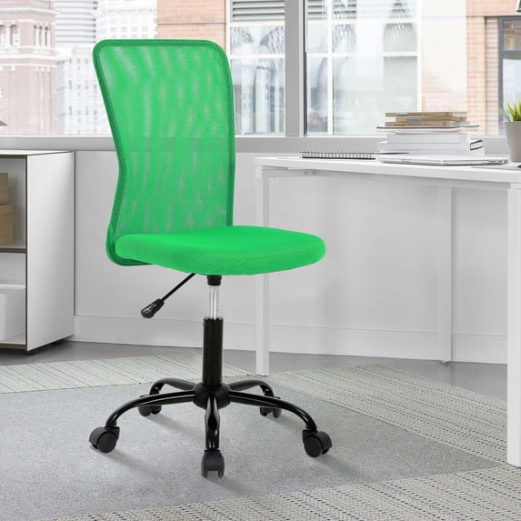 CL.HPAHKL Mesh Office Desk Chair Armless Computer Chair, Adjustable Rolling Task Work Swivel Chairs with Wheels, Ergonomic PC Chair for Small Spaces Home Bedroom Study, Green