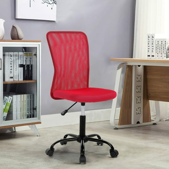 CL.HPAHKL Mesh Office Desk Chair Armless Computer Chair, Adjustable Rolling Task Work Swivel Chairs with Wheels, Ergonomic PC Chair for Small Spaces Home Bedroom Study, Red