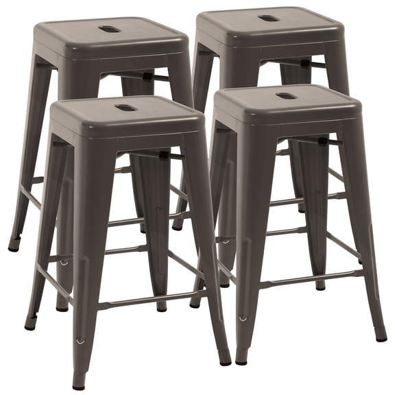 CL.HPAHKL Metal Bar Stools Set of 4, Counter Height Bar Stools 24 Inch Stackable Barstools with Handing Hole, Backless counter stools bar chairs island chairs for Kitchen, Dining Room, Pub, Bronze