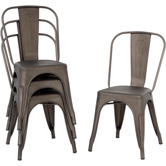 CL.HPAHKL Metal Dining Chairs Set of 4, Stackable Kitchen Chairs with Back, Modern Side Chairs for Indoor/Outdoor, 330 lbs Weight Capacity, Brown