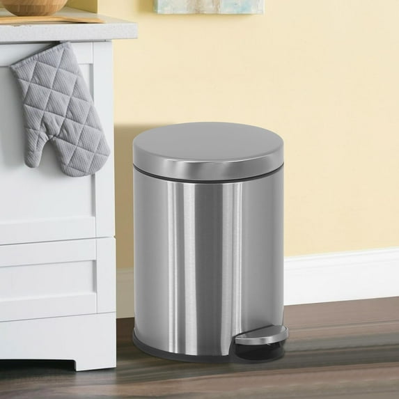 CL.HPAHKL Mini Bathroom Trash Can with Lid, Stainless Steel 1.6 Gallon Garbage Can with Removable Inner Basket, Portable Pedal Trash Bin Waste Basket for Bathroom, Office, Kitchen