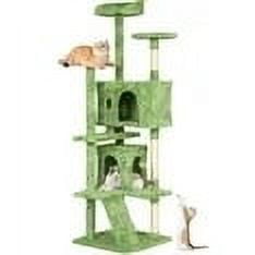 CL.HPAHKL Modern Cat Tree Tower with Dual Condos, 70 Inches Cat Tower with Sisal-Covered Scratching Post Multi-Level Tall Cat Condos with Hanging Toy, Green
