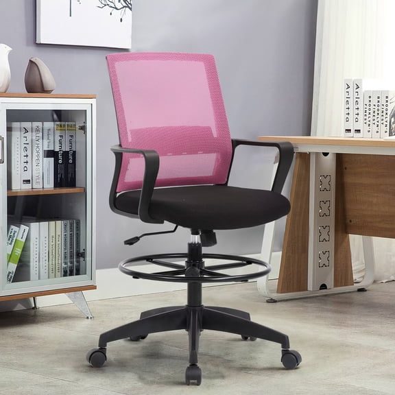 CL.HPAHKL Office Chair Ergonomic Computer Desk Chair Mid Back Swivel Lumbar Support PC Chair with Armrest, Pink