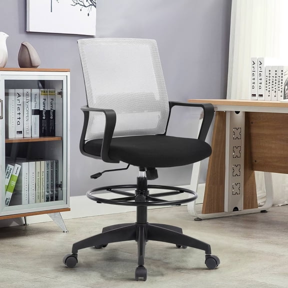 CL.HPAHKL Office Chair Ergonomic Computer Desk Chair Mid Back Swivel Lumbar Support PC Chair with Armrest, White