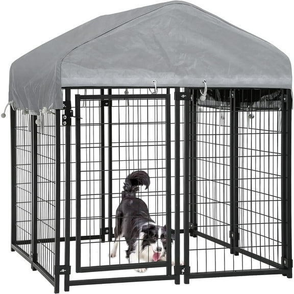 CL.HPAHKL Outdoor Dog Kennel 4×4×4.4 FT Heavy Duty Playpen Dog Crate Cage with UV-Resistant Waterproof Roof Cover, Dog Run Enclosure with Secure Lock Pet Kennel Fence