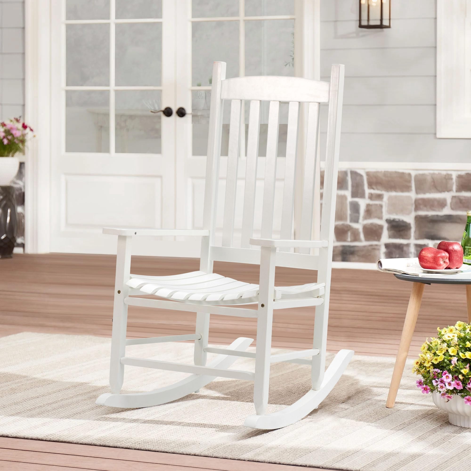 CL.HPAHKL Outdoor Rocking Chair, High Back Patio Rocking Chair with Smooth Curves, Comfortable Porch Rocker Chair with Handrail Supports 243 lbs for Indoor, Lawn, Garden, Balcony, Backyard, White