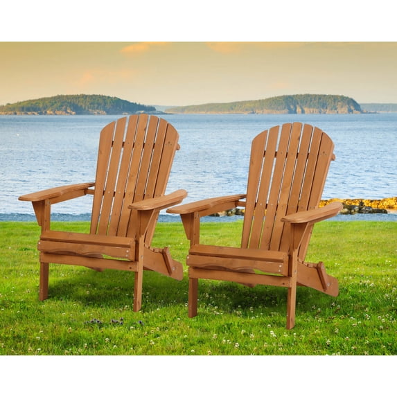 CL.HPAHKL Outdoor Wooden Folding Adirondack Chair Set of 2 with Pre-Assembled BackRest, Folding Adirondack Chairs for Outside Weather Resistant Adirondack Chair for Patio, Lawn, Garden, Natural