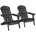 thumbnail image 1 of CL.HPAHKL Outdoor Wooden Folding Adirondack Chair Set of 2, Weather Resistant Patio Chairs with Pinewood Wooden Textured, Modern Adirondack Chairs Fire Pit Chairs for Lawn Garden Deck, Black, 1 of 9