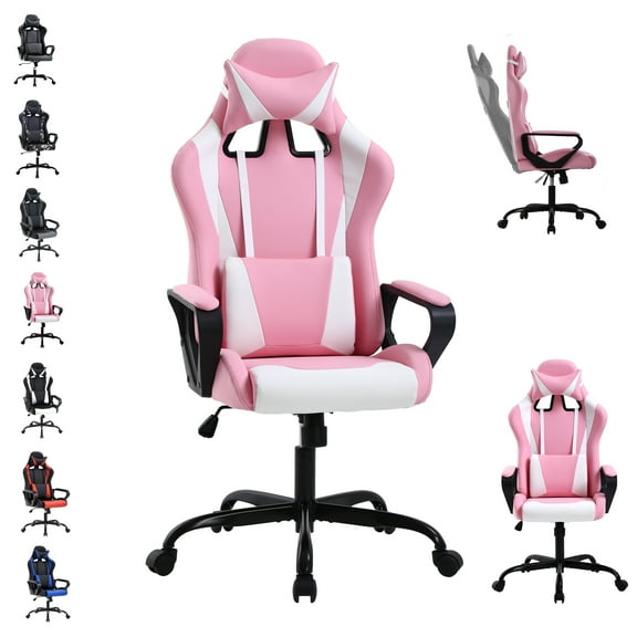CL.HPAHKL PC Gaming Chair, Office Chair High Back PU Leather Ergonomic Computer Chair with Headrest and Lumbar Support, Height Adjustable Video Game Chair Gaming Chair for Adults, Pink
