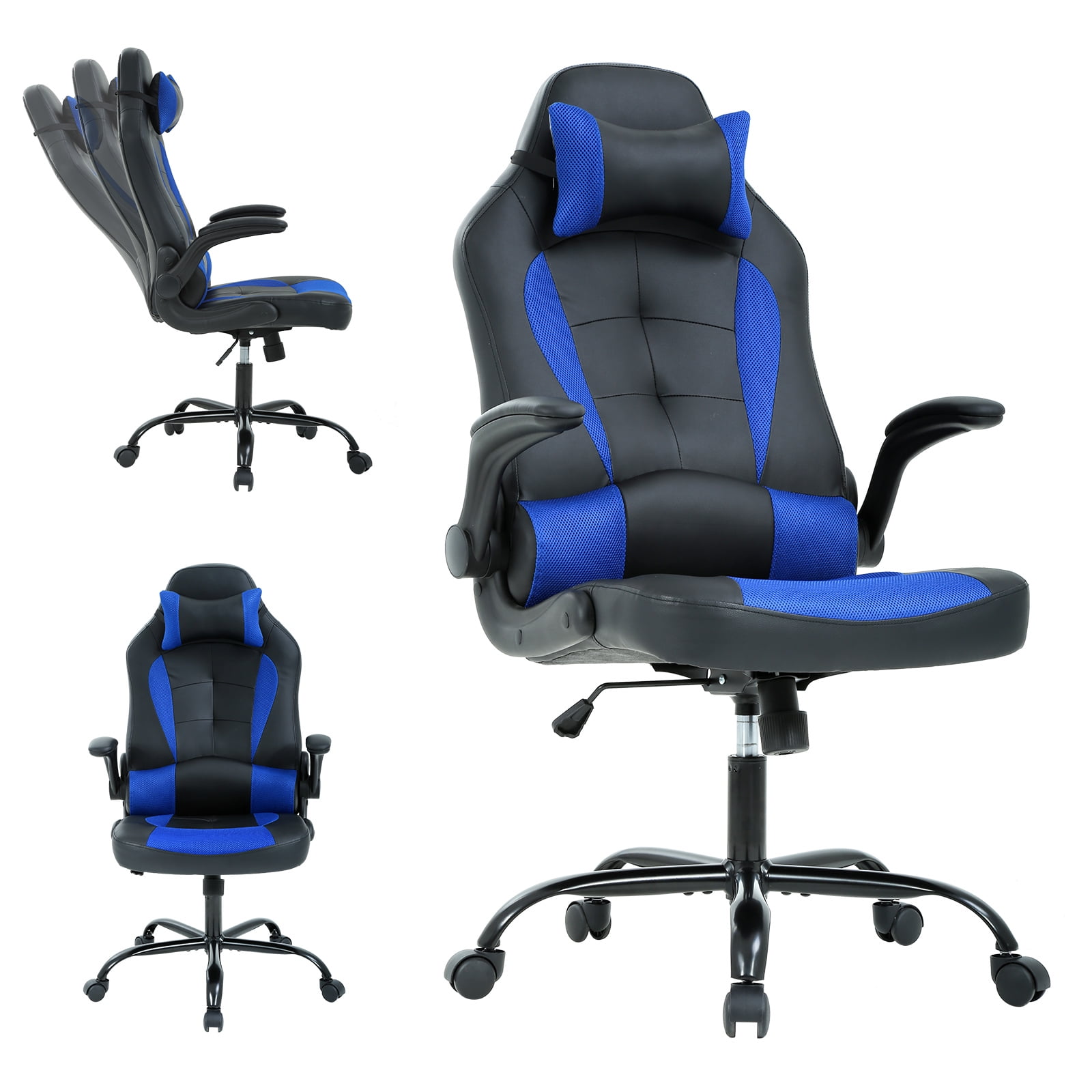 CL.HPAHKL PC Gaming Chair with Lumbar Support, Ergonomic Computer Chair with Flip-up Armrests, Swivel Video Game Chair for Adults/Teens, Blue