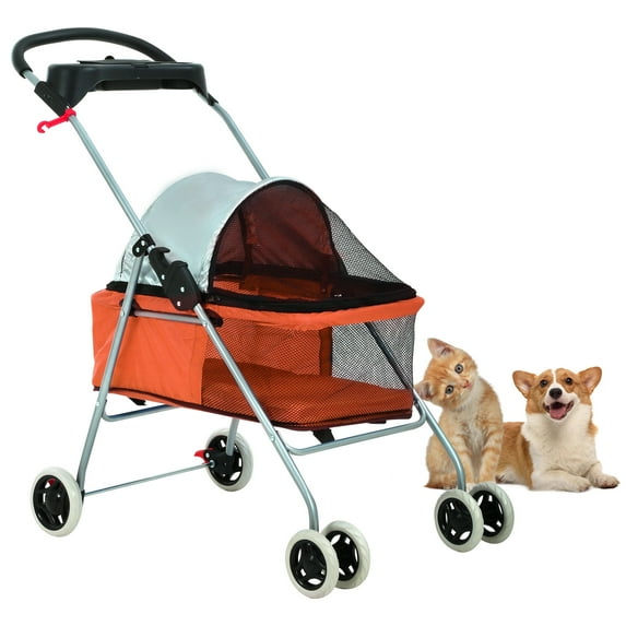 CL.HPAHKL Pet Stroller for Medium Small Dogs Dog Stroller Cat Stroller Foldable Jogging Travel 4 Wheels Waterproof and 360 Rotating Front Puppy Stroller with Mesh Windows,Orange