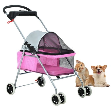 CL.HPAHKL Pet Stroller for Medium Small Dogs Dog Stroller Cat Stroller Foldable Jogging Travel 4 Wheels Waterproof and 360 Rotating Front Puppy Stroller with Mesh Windows,Pink