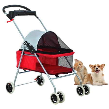 CL.HPAHKL Pet Stroller for Medium Small Dogs Dog Stroller Cat Stroller Foldable Jogging Travel 4 Wheels Waterproof and 360 Rotating Front Puppy Stroller with Mesh Windows,Red
