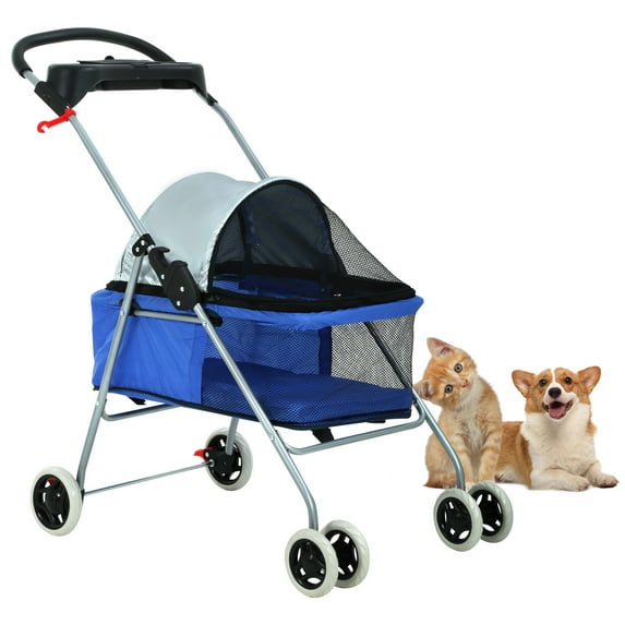 CL.HPAHKL Pet Stroller for Medium Small Dogs Dog Stroller Cat Stroller Foldable Jogging Travel 4 Wheels Waterproof and 360 Rotating Front Puppy Stroller with Mesh Windows,Blue