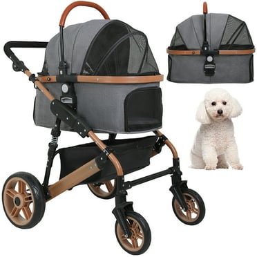 CL.HPAHKL Pet Stroller Premium 3-in-1 Multifunction 4 Wheels Dog Cat Stroller for Large Medium Dogs Cats Aluminium Frame Folding Lightweight Travel Stroller with Detachable Carrier, Grey