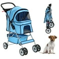 thumbnail image 1 of CL.HPAHKL Portable Pet Stroller with 4 Wheels, Easy Fold Stroller Travel Lightweight Jogger Stroller for Medium Small Dogs Cats All Terrain Dog Stroller with Cup Holder, Storage Basket, Blue, 1 of 7
