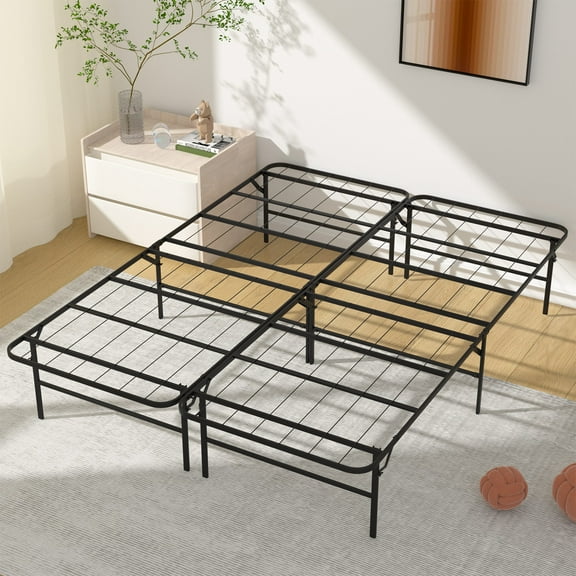 CL.HPAHKL Queen Bed Frame No Box Spring Needed, Folable Heavy Duty Metal Platform Bed Frame Queen Size, Noise Free Steel Mattress Foundation with Storage Space Under Bed, 14 inch High, Black
