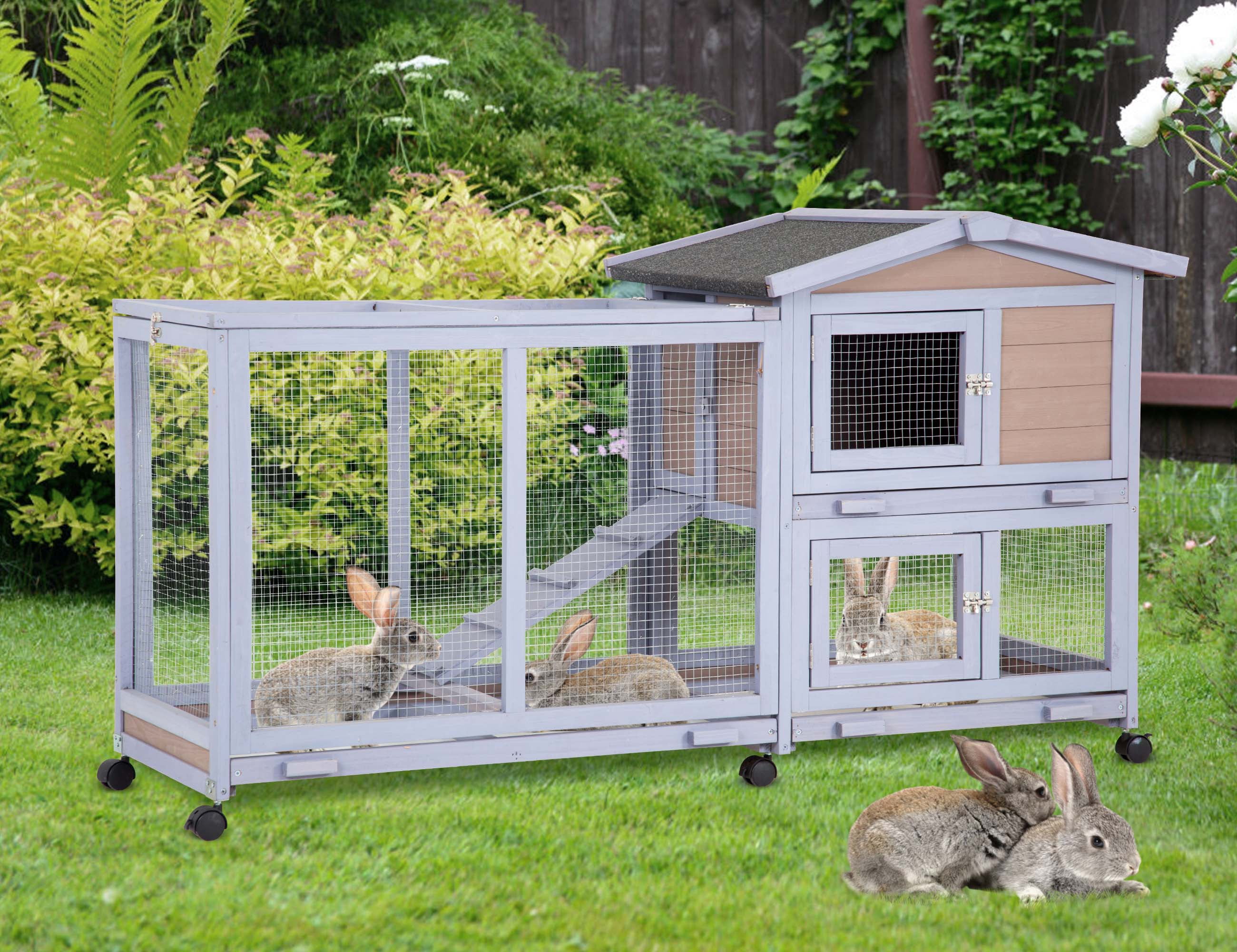 CL.HPAHKL Rabbit Hutch Indoor Outdoor Two Story Rabbit Cage Bunny Cage with Waterproof Roof Tray Wooden Bunny House Guinea Pig Cage with Wheels for Guinea Pig Bunny Hamster Chicks Walmart Business Sup...