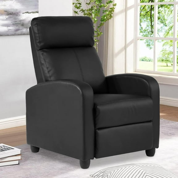 CL.HPAHKL Recliner Chair for Adults, Adjustable PU Leather Recliner Sofa Chair with Thick Seat Cushion Footrest and Backrest, Reclining Chair for Living Room Bedroom Home Theater Seating, Black
