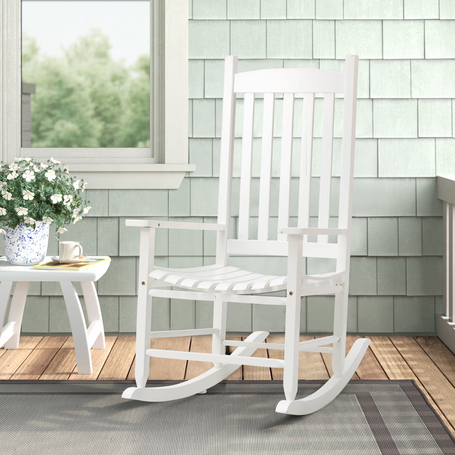 CL.HPAHKL Rocking Chair Outdoor, White Wooden Rocking Chairs Patio