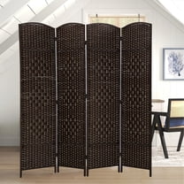 CL.HPAHKL Room Divider and Folding Privacy Screen, Woven Fiber Partition and Dividers Freestanding, Partition Room Dividers for Home Office Restaurant Bedroom, Brown, 4 Panel