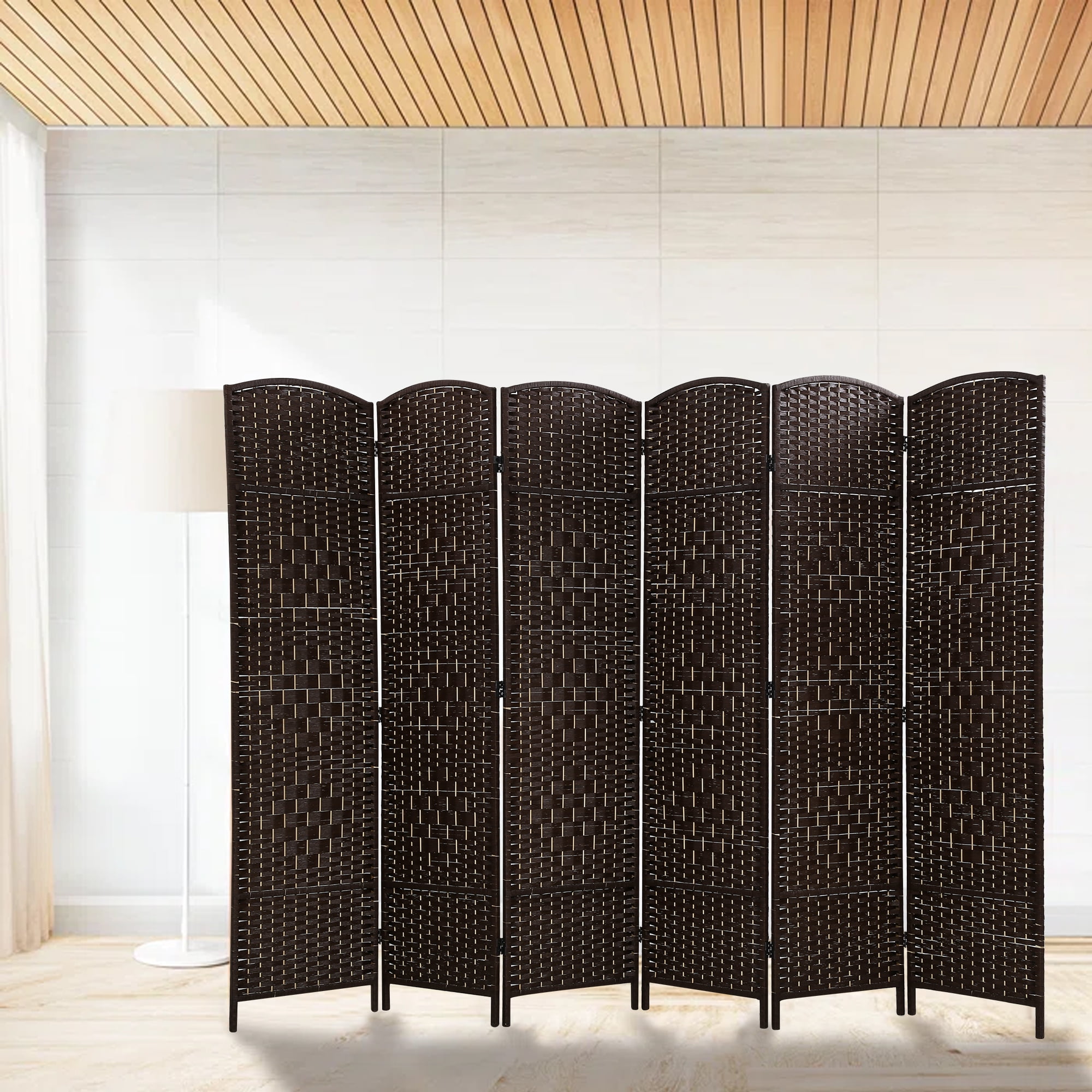CL.HPAHKL Room Divider and Folding Privacy Screen, Woven Fiber Partition and Dividers Freestanding, Partition Room Dividers for Home Office Restaurant Bedroom, Brown, 6 Panel