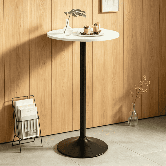 CL.HPAHKL 40 Inch Round Bistro Bar Table, Sturdy Cocktail Pub Table with Solid Top and Metal Base for Home and Kitchen Dining, White