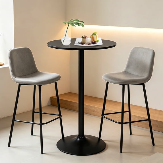 CL.HPAHKL 40 Inch Round Bistro Bar Table, Sturdy Cocktail Pub Table with Solid Top and Metal Base for Home and Kitchen Dining, Black