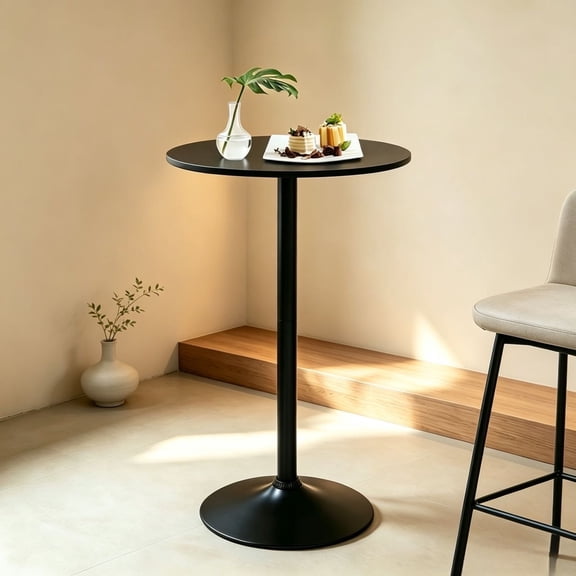 CL.HPAHKL 40 Inch Round Bistro Bar Table, Sturdy Cocktail Pub Table with Solid Top and Metal Base for Home and Kitchen Dining, Black