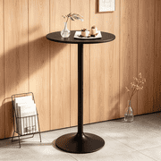 CL.HPAHKL 40 Inch Round Bistro Bar Table, Sturdy Cocktail Pub Table with Solid Top and Metal Base for Home and Kitchen Dining, Black