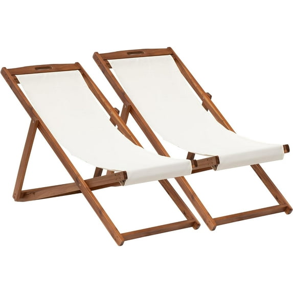 CL.HPAHKL Set of 2 Outdoor Beach Sling Chairs, Folding Patio Chair Adjustable Height, Portable Reclining Beach Chair for Beach Pool Side Balcony and Yard, Khaki