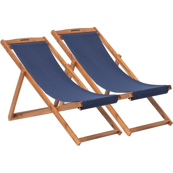 CL.HPAHKL Set of 2 Outdoor Beach Sling Chairs, Folding Patio Chair Adjustable Height, Portable Reclining Beach Chair for Beach Pool Side Balcony and Yard, Blue