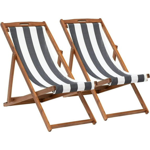 CL.HPAHKL Set of 2 Outdoor Beach Sling Chairs, Folding Patio Chair Adjustable Height, Portable Reclining Beach Chair for Beach Pool Side Balcony and Yard