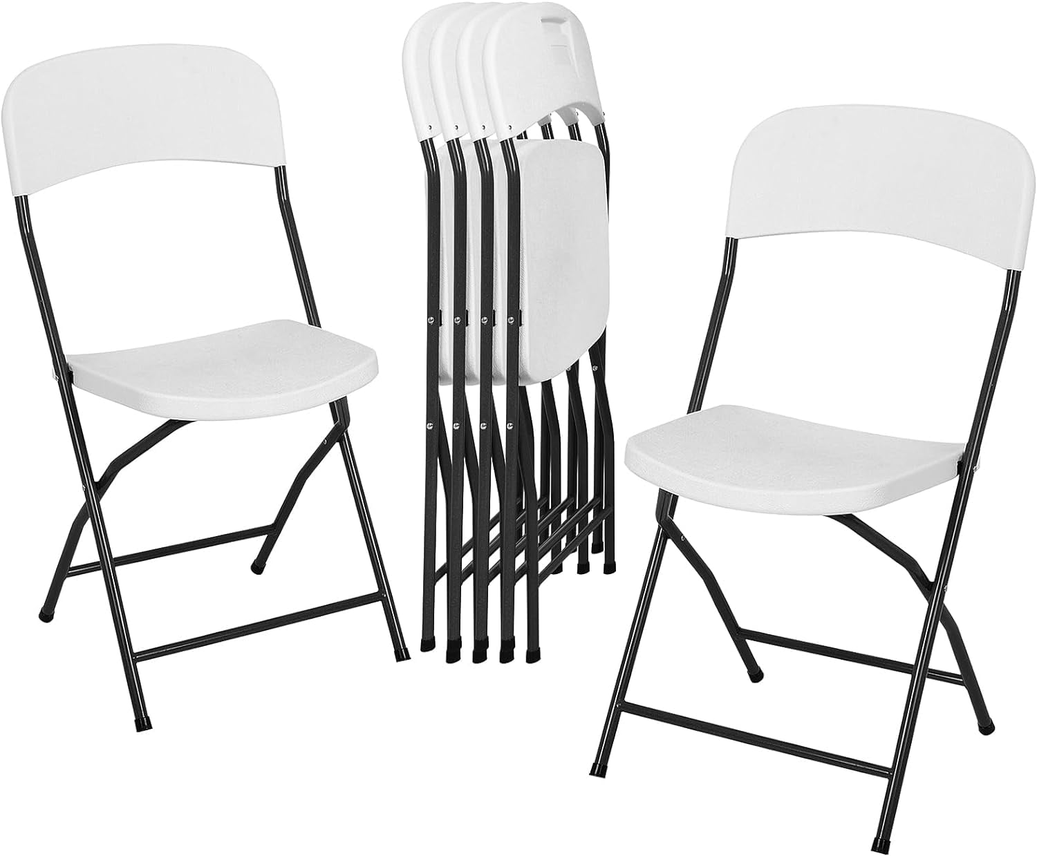 CL.HPAHKL Set of 6 Plastic Folding Chairs, Portable Patio Chair Stackable Indoor Outdoor Seating for Home Yard Garden Parties Events Picnic Kitchen Dining, White