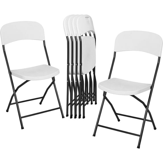 CL.HPAHKL Set of 6 Plastic Folding Chairs, Portable Patio Chair Stackable Indoor Outdoor Seating for Home Yard Garden Parties Events Picnic Kitchen Dining, White